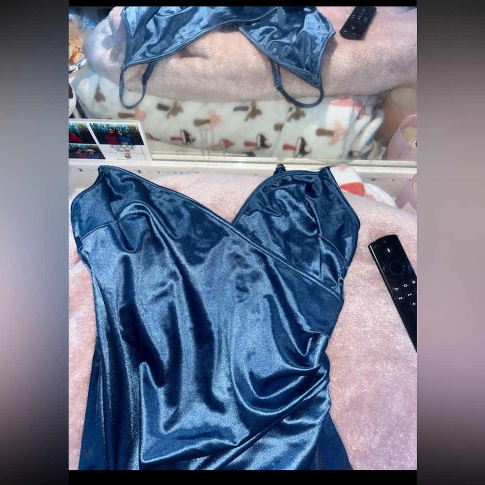 long silk blue dress
